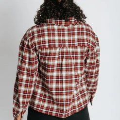 Piper & Scoot Tops The Bates Check Collar Blouse In Burgundy