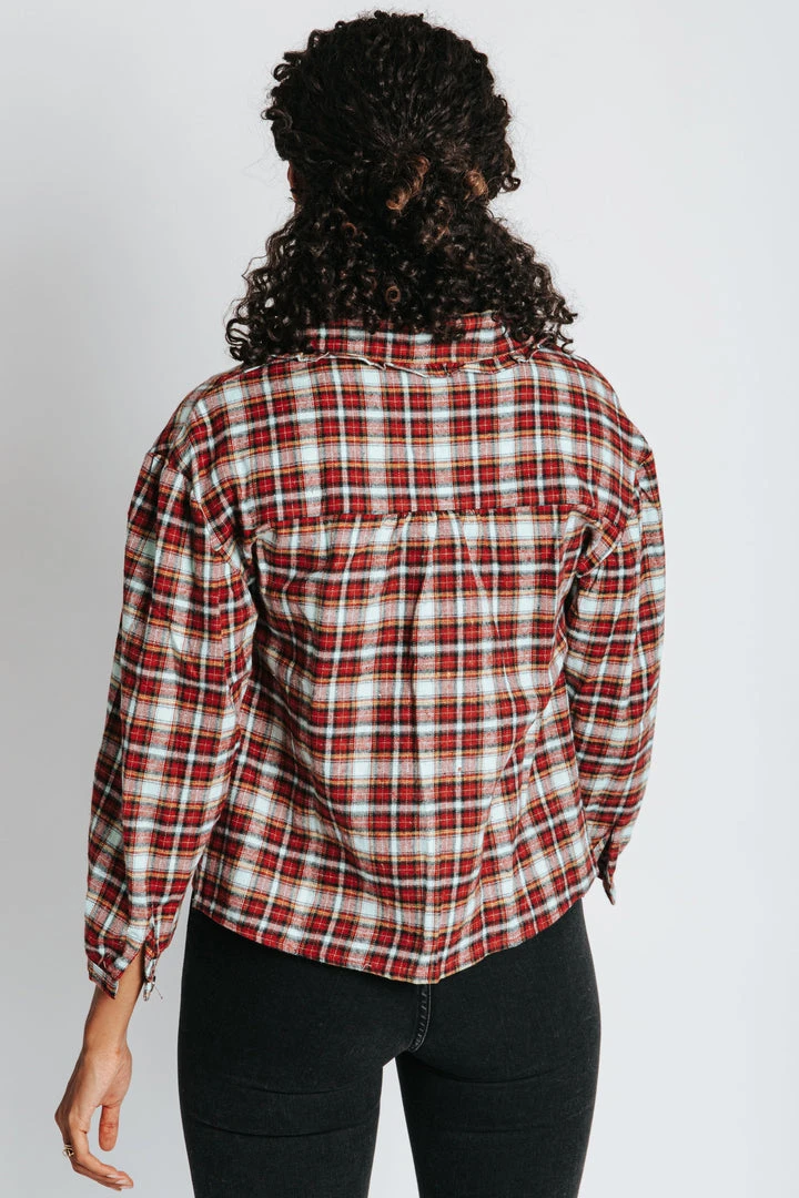 Piper & Scoot Tops The Bates Check Collar Blouse In Burgundy