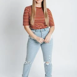 Piper & Scoot Tops The Stanford Striped Blouse In Brown