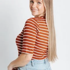 Piper & Scoot Tops The Stanford Striped Blouse In Brown