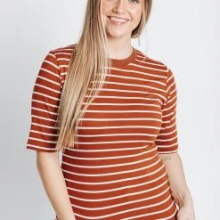 Piper & Scoot Tops The Stanford Striped Blouse In Brown