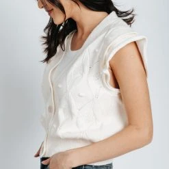 Piper & Scoot Tops The Hawkes Button Knit In Cream