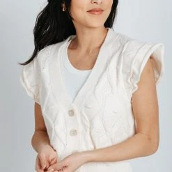 Piper & Scoot Tops The Hawkes Button Knit In Cream