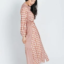 Piper & Scoot The Jeane Gingham Contrast Dress In Rust Dresses