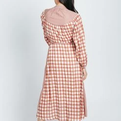 Piper & Scoot The Jeane Gingham Contrast Dress In Rust Dresses