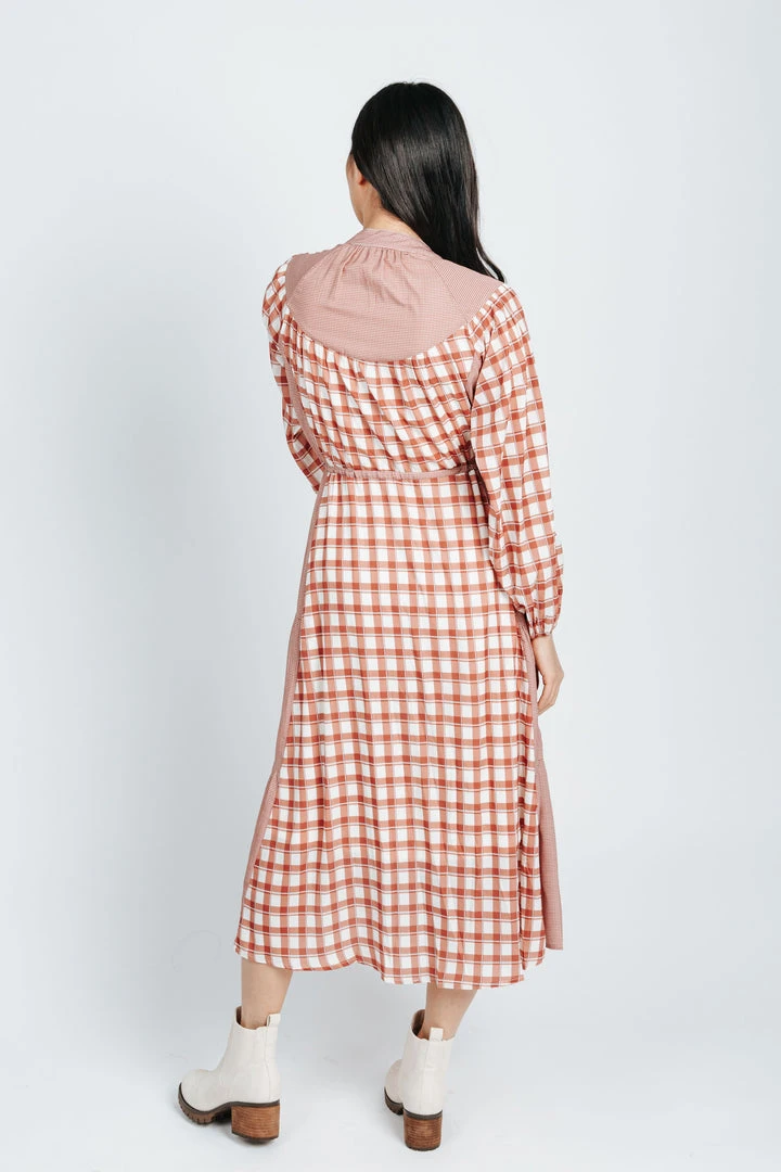 Piper & Scoot The Jeane Gingham Contrast Dress In Rust Dresses
