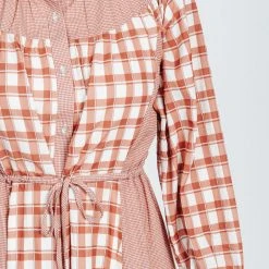 Piper & Scoot The Jeane Gingham Contrast Dress In Rust Dresses