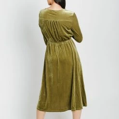 Piper & Scoot Dresses The Isla Velvet 3/4 Sleeve Wrap Dress In Chartreuse