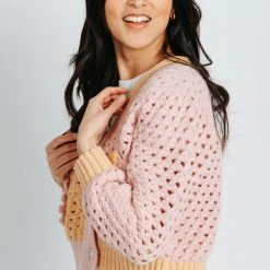 Piper & Scoot The Secrist Color Block Cardigan In Yellow + Pink Tops