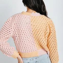 Piper & Scoot The Secrist Color Block Cardigan In Yellow + Pink Tops