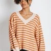 Piper & Scoot Tops The Freddie Fuzzy Striped Sweater In Rust