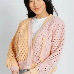 Piper & Scoot The Secrist Color Block Cardigan In Yellow + Pink Tops