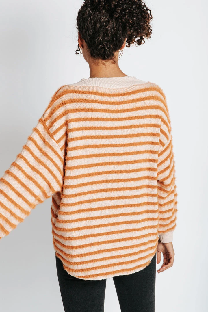 Piper & Scoot Tops The Freddie Fuzzy Striped Sweater In Rust