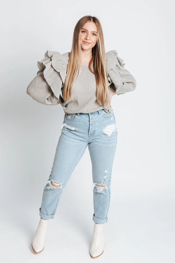 Piper & Scoot The Peters Ruffle Detail Blouse In Grey