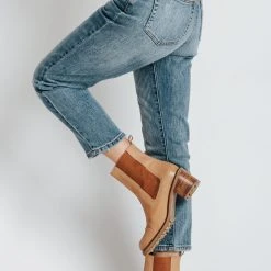 Piper & Scoot Denim: The High Rise Slim Straight Jeans In Medium Blue Bottoms + Jumpsuits