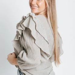 Piper & Scoot The Peters Ruffle Detail Blouse In Grey