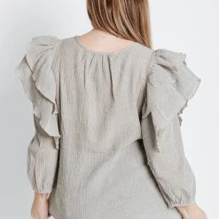Piper & Scoot The Peters Ruffle Detail Blouse In Grey