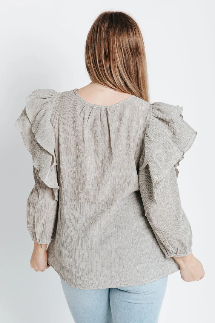 Piper & Scoot The Peters Ruffle Detail Blouse In Grey
