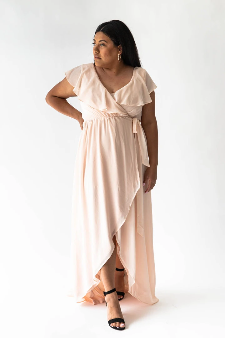 Piper & Scoot The Chantilly Ruffle High-Low Dress In Champagne Dresses