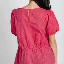Piper & Scoot The Lunsford Embroidered Blouse In Hot Pink