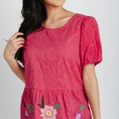 Piper & Scoot The Lunsford Embroidered Blouse In Hot Pink