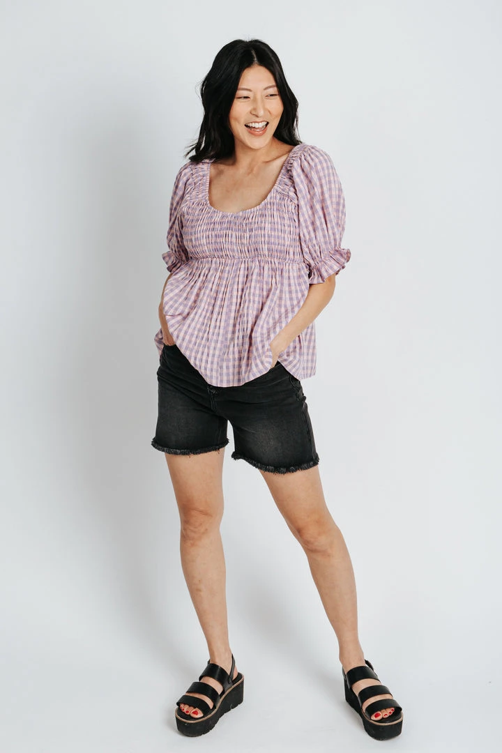 Piper & Scoot The Joel Plaid Peplum Top In Lavender
