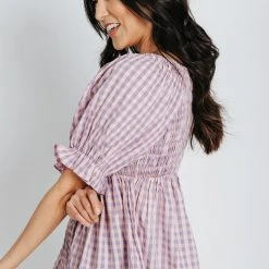 Piper & Scoot The Joel Plaid Peplum Top In Lavender