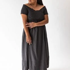 Piper & Scoot Dresses The Greg Smocked Maxi Dress In Charcoal