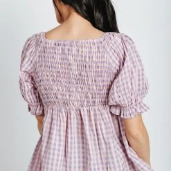 Piper & Scoot The Joel Plaid Peplum Top In Lavender
