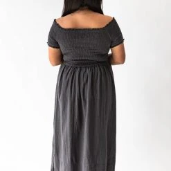 Piper & Scoot Dresses The Greg Smocked Maxi Dress In Charcoal