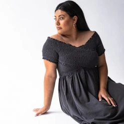 Piper & Scoot Dresses The Greg Smocked Maxi Dress In Charcoal