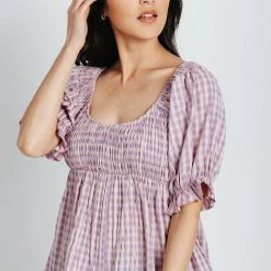 Piper & Scoot The Joel Plaid Peplum Top In Lavender