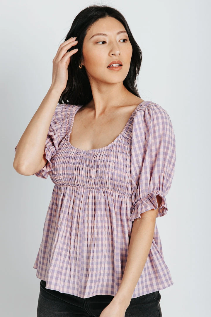 Piper & Scoot The Joel Plaid Peplum Top In Lavender