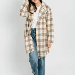 Piper & Scoot The Bekah Plaid Pattern Coat In Grey