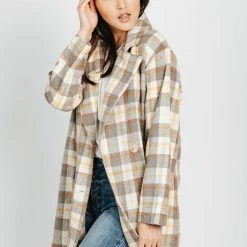 Piper & Scoot The Bekah Plaid Pattern Coat In Grey