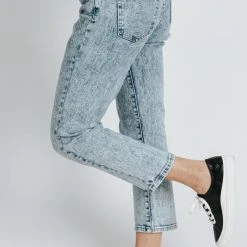 Piper & Scoot Denim: The High Rise Mom Jean In Acid Blue Bottoms + Jumpsuits