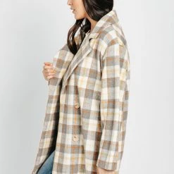 Piper & Scoot The Bekah Plaid Pattern Coat In Grey