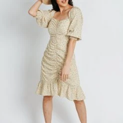 Piper & Scoot The Savannah Floral Ruched Dress In Yellow