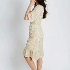 Piper & Scoot The Savannah Floral Ruched Dress In Yellow