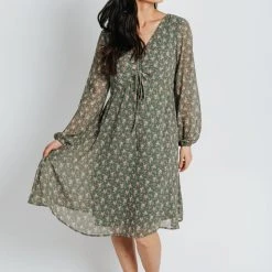 Piper & Scoot Dresses The Lydia Floral Cinch Dress In Sage