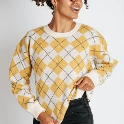 Piper & Scoot The Sorella Plaid Sweater In Yellow Tops