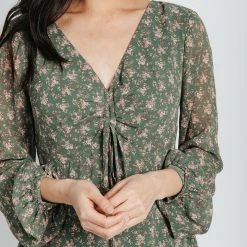 Piper & Scoot Dresses The Lydia Floral Cinch Dress In Sage