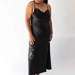 Piper & Scoot The Joey Satin Cami Midi Dress In Black Dresses