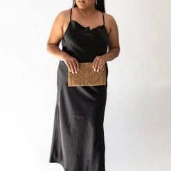 Piper & Scoot The Joey Satin Cami Midi Dress In Black Dresses