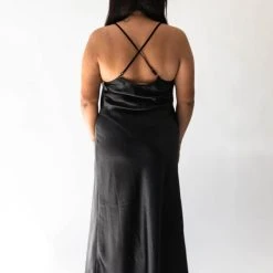 Piper & Scoot The Joey Satin Cami Midi Dress In Black Dresses