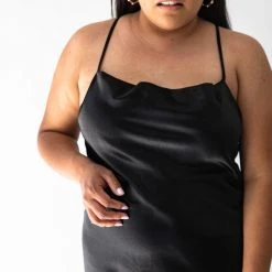 Piper & Scoot The Joey Satin Cami Midi Dress In Black Dresses