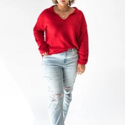 Piper & Scoot The Rue Textured Sweater In Red