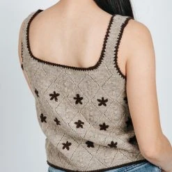 Piper & Scoot Tops The Joe Daisy Embroidered Sweater Tank In Brown