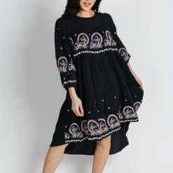 Piper & Scoot The Chen Patterned Midi Dress In Navy