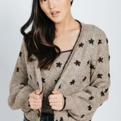 Piper & Scoot Tops The Joe Daisy Embroidered Sweater Tank In Brown